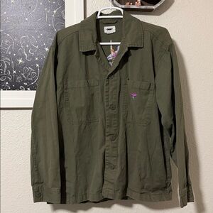 OBEY CLOTHING contrast shirt jacket in smokey olive